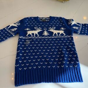 Ralph Lauren Boys Blue and White Reindeer/Moose Cotton
Knit Sweater. Size 10-12
